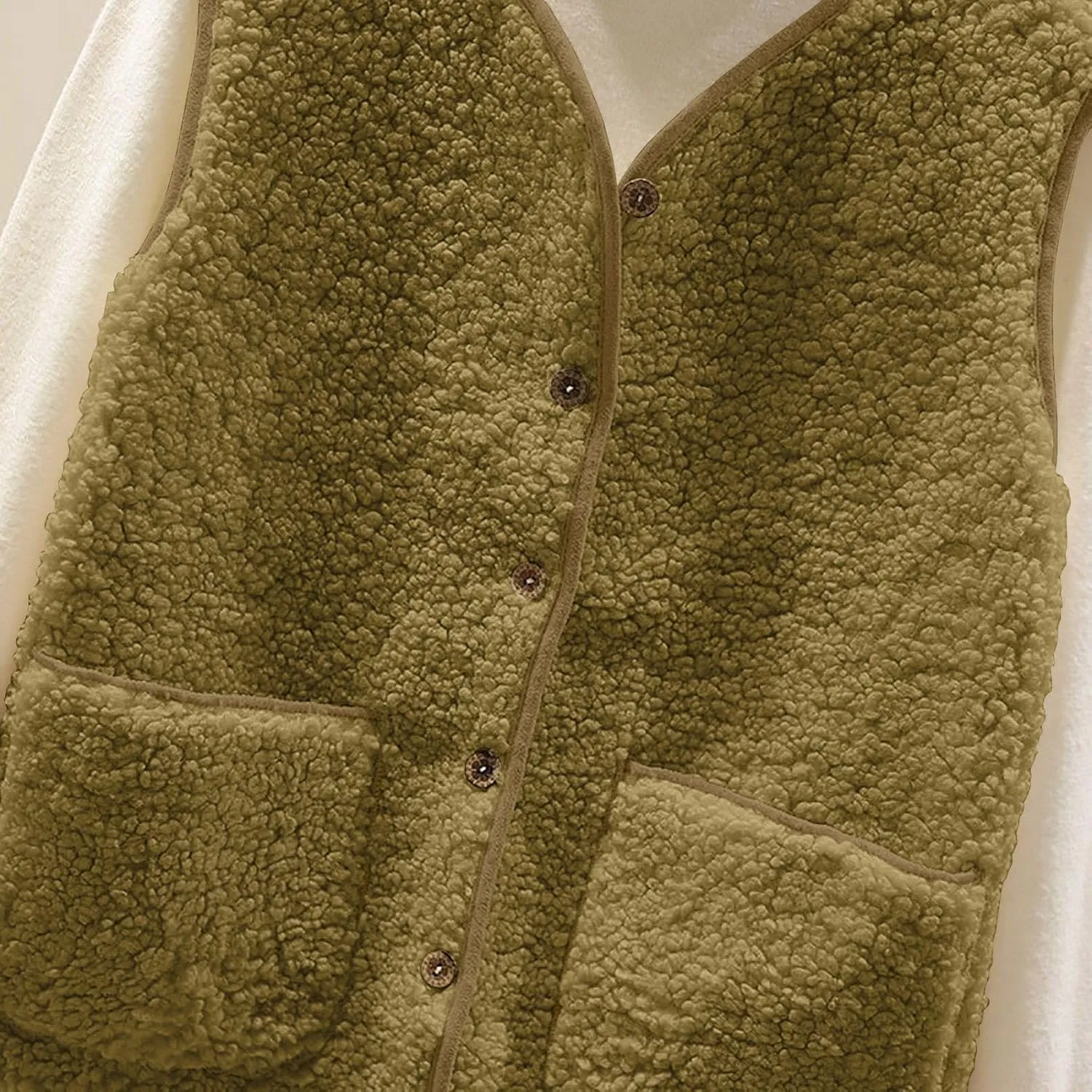 Canbebig Fleece Vest Women Soft Sleeveless Classic Fit Button Down Fuzzy Sherpa Fleece Jacket Cozy Waistcoat Outwear Pockets