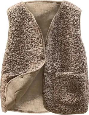 Canbebig Fleece Vest Women Soft Sleeveless Classic Fit Button Down Fuzzy Sherpa Fleece Jacket Cozy Waistcoat Outwear Pockets