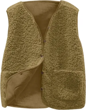 Canbebig Fleece Vest Women Soft Sleeveless Classic Fit Button Down Fuzzy Sherpa Fleece Jacket Cozy Waistcoat Outwear Pockets