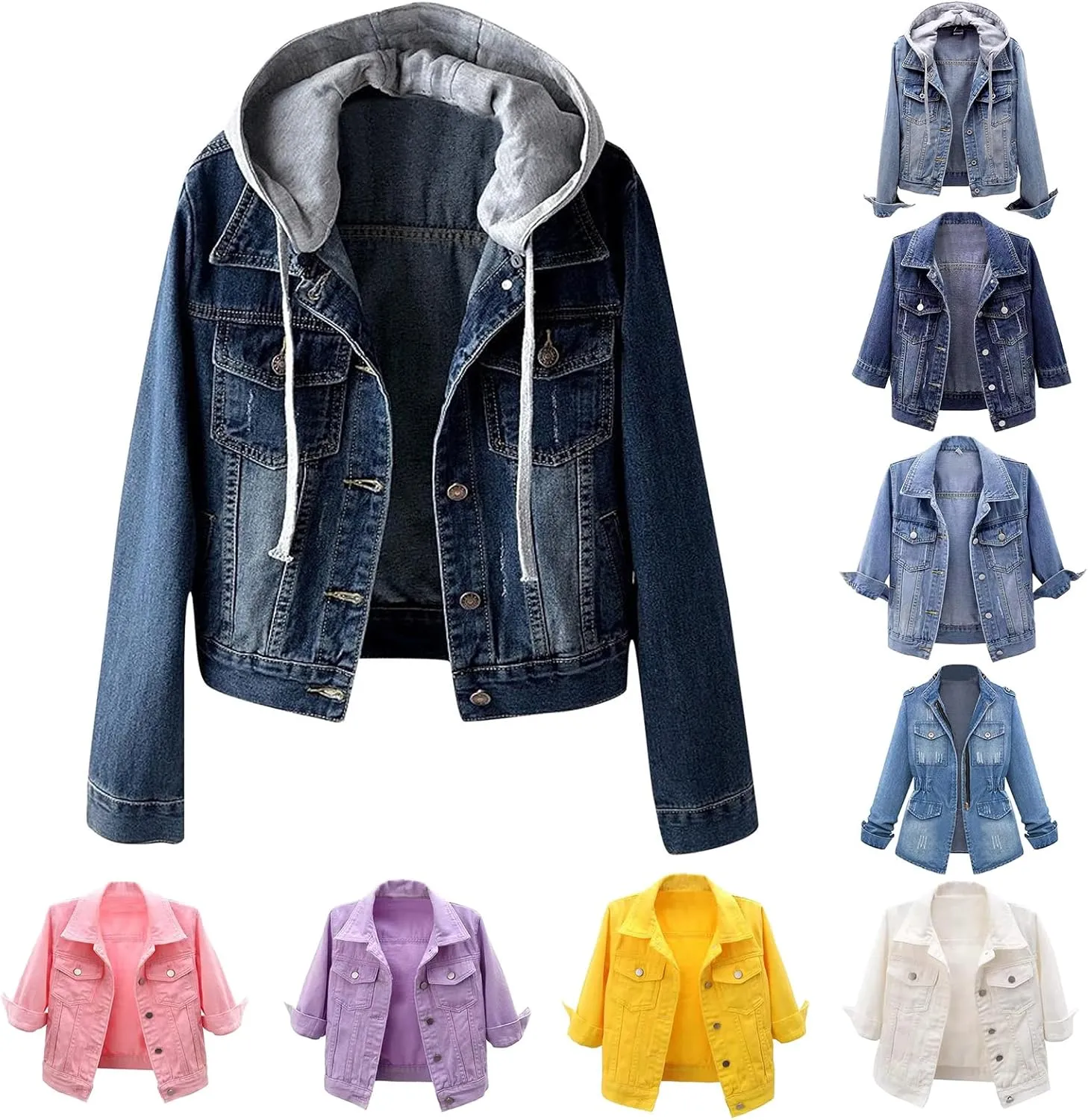 Canbebig Women's Jean Jackets 3/4Sleeve Lapel Denim Jackets Crop Button Down Jean Jackets Trucker Jean Jackets with Pockets