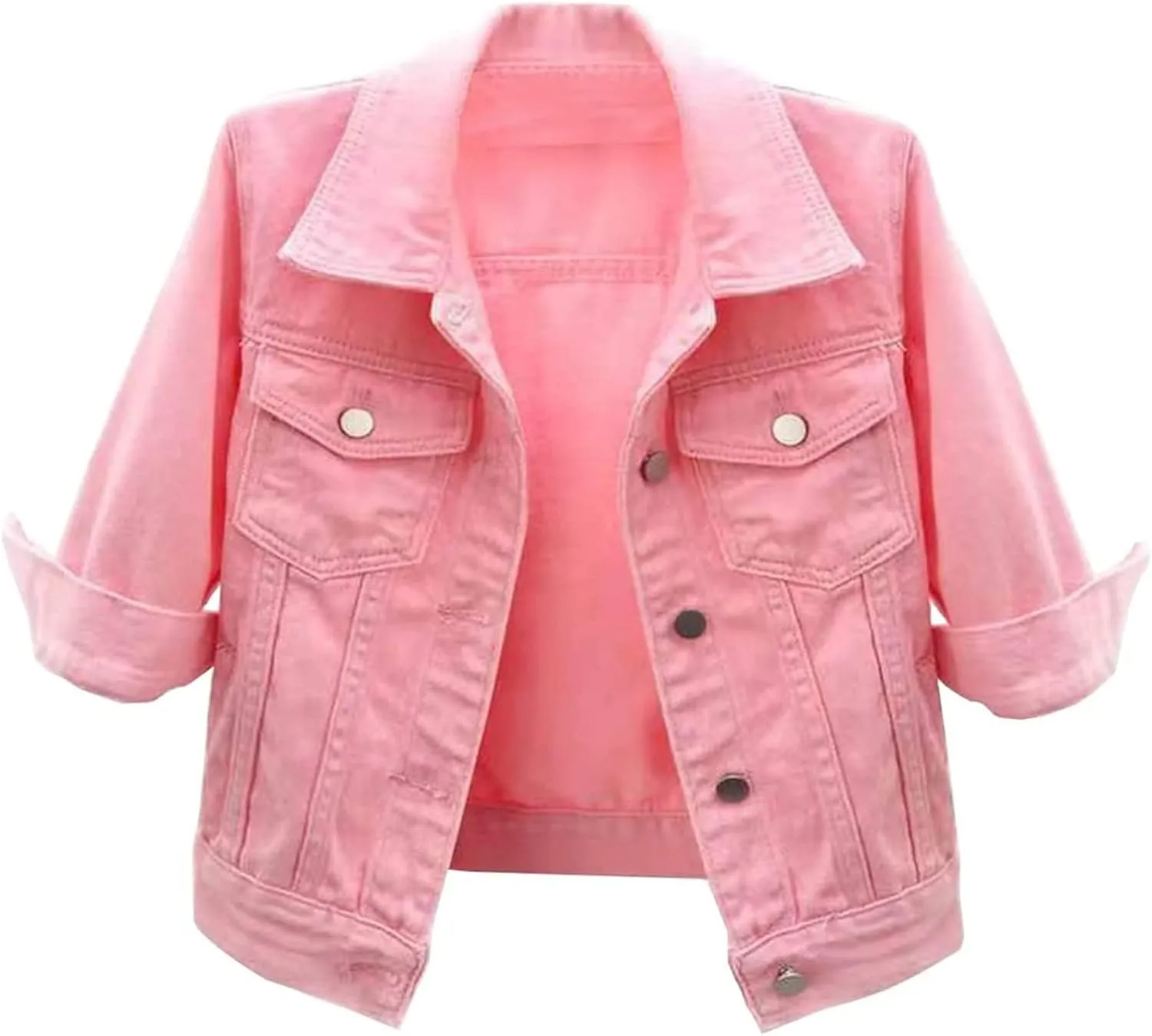 Canbebig Women's Jean Jackets 3/4Sleeve Lapel Denim Jackets Crop Button Down Jean Jackets Trucker Jean Jackets with Pockets