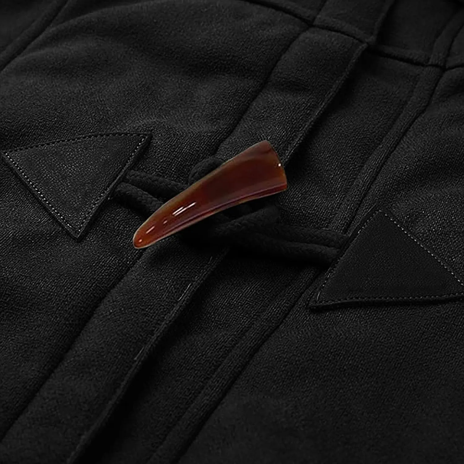 Canbebig Womens Long Sherpa Lined Suede Leather Hooded Coat Horn Button Jacket Winter Warm Longline Parka Outwear with Pocket