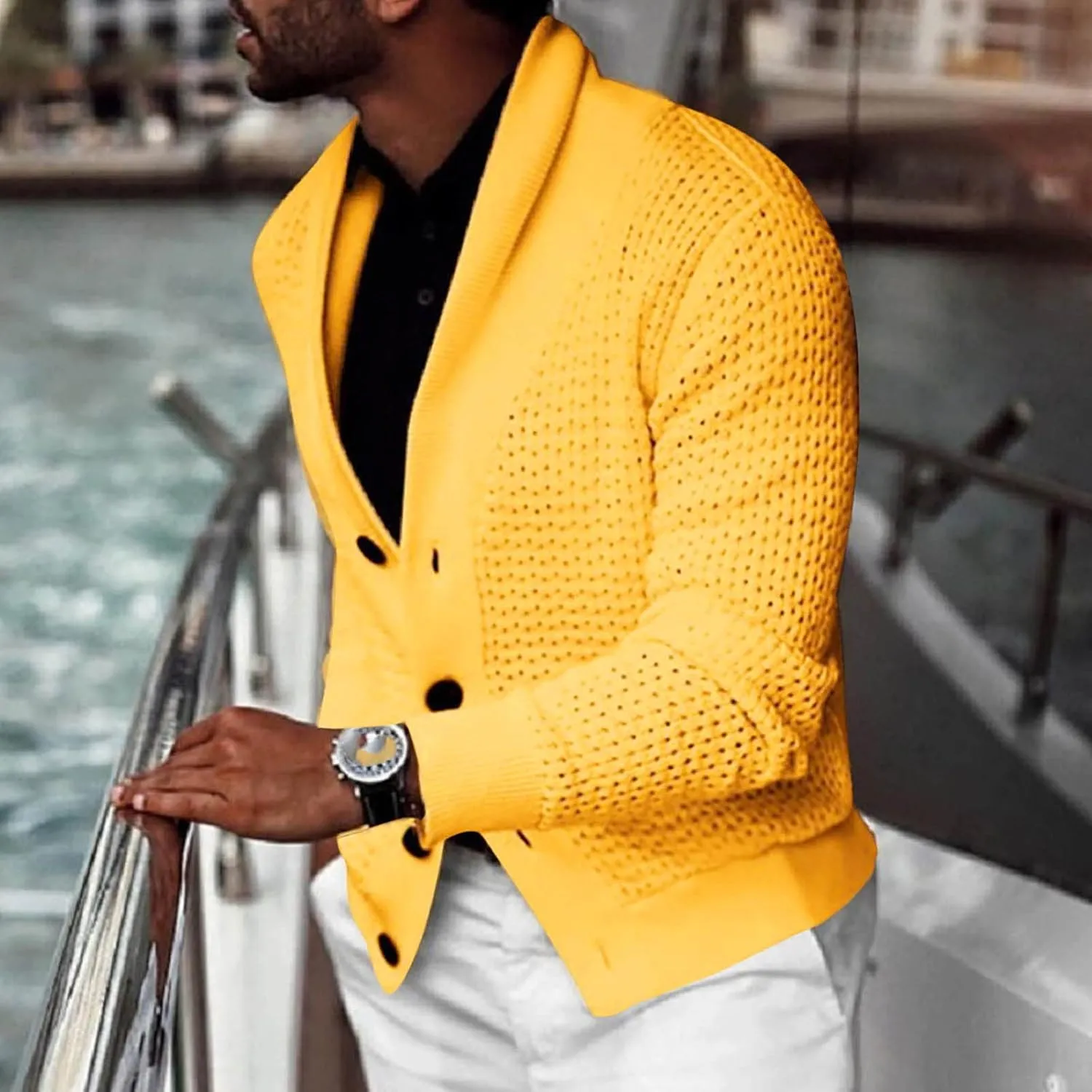 Cardigan Sweaters for Men Eyelet Sweater Lightweight Knit Sweaters Big and Tall Cardigan Casual Button Down Sweaters