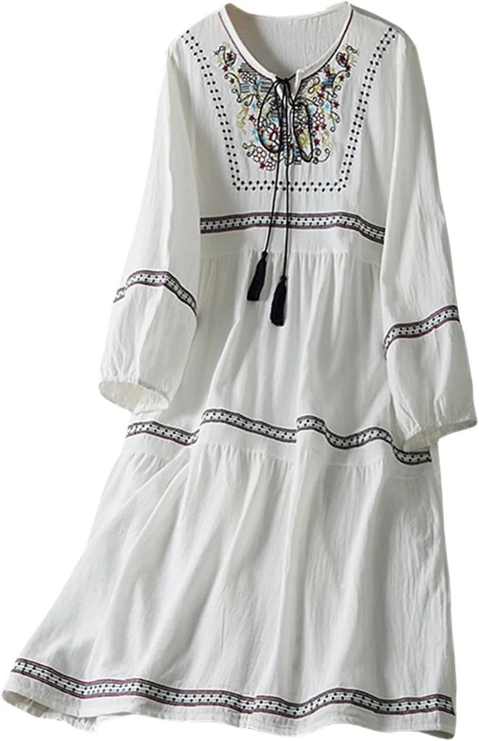 Casual Summer Dresses for Women 2025,Women's Cotton Linen Dresses Embroidered Sleeve A Line Comfy Elegant Maxi Dress