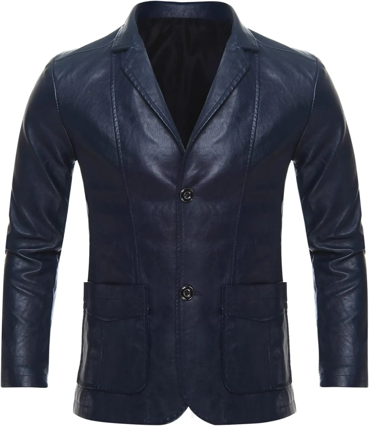 CHICTRY Men's Faux Leather Blazer Slim Fit Notched Lapel Formal Sports Coat Moto Biker Jacket