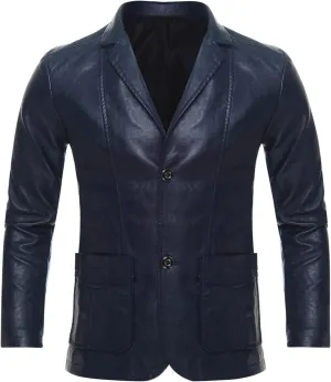 CHICTRY Men's Faux Leather Blazer Slim Fit Notched Lapel Formal Sports Coat Moto Biker Jacket