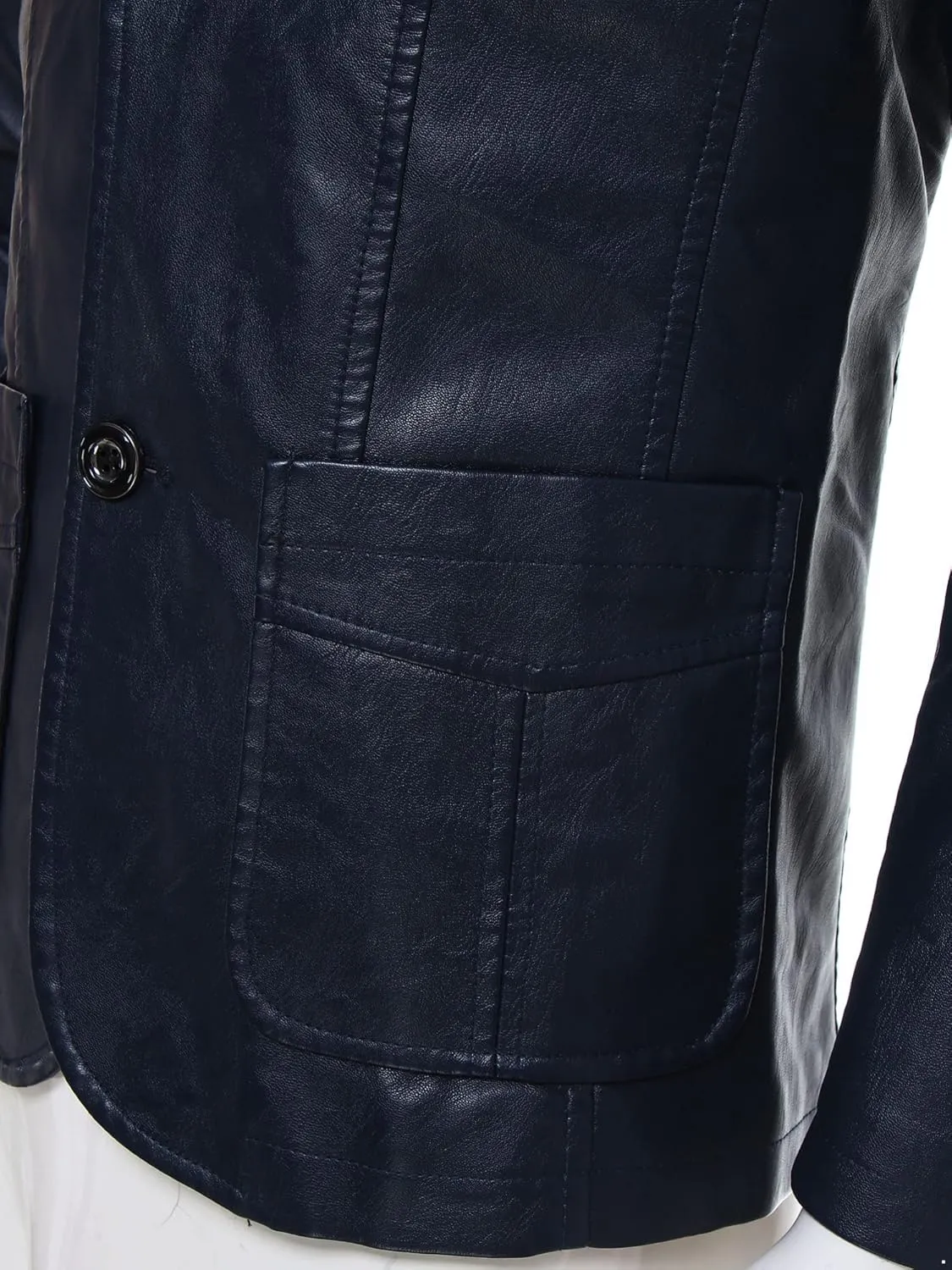 CHICTRY Men's Faux Leather Blazer Slim Fit Notched Lapel Formal Sports Coat Moto Biker Jacket
