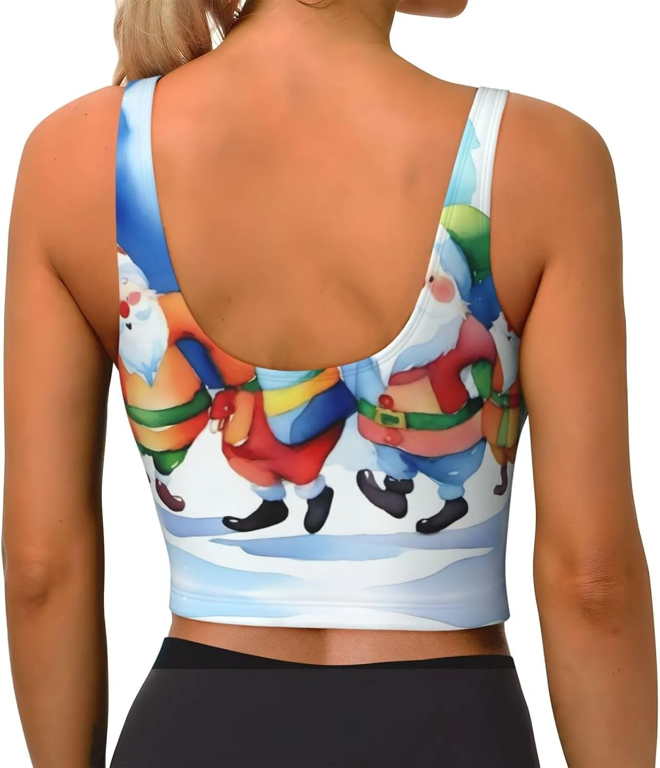 Christmas Costume Gnome Women's Sexy Sports Vest Sleeveless Athletic Gym T-Shirts Vest U-Shaped Back Quick Dry Top