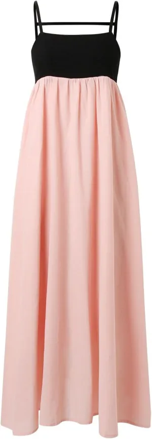 Contrast Dress for Women Spaghetti Straps Backless Maxi Dress Summer Outfits Sleeveless Travel Vacation Long Dresses
