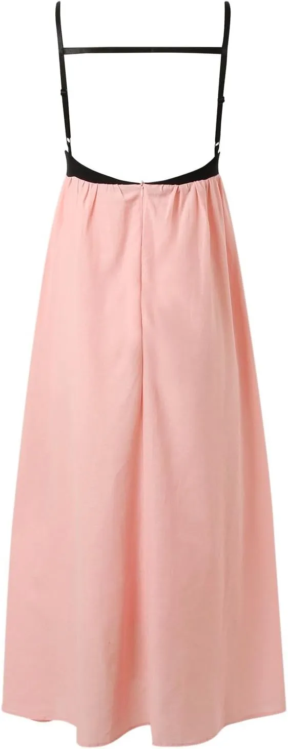 Contrast Dress for Women Spaghetti Straps Backless Maxi Dress Summer Outfits Sleeveless Travel Vacation Long Dresses