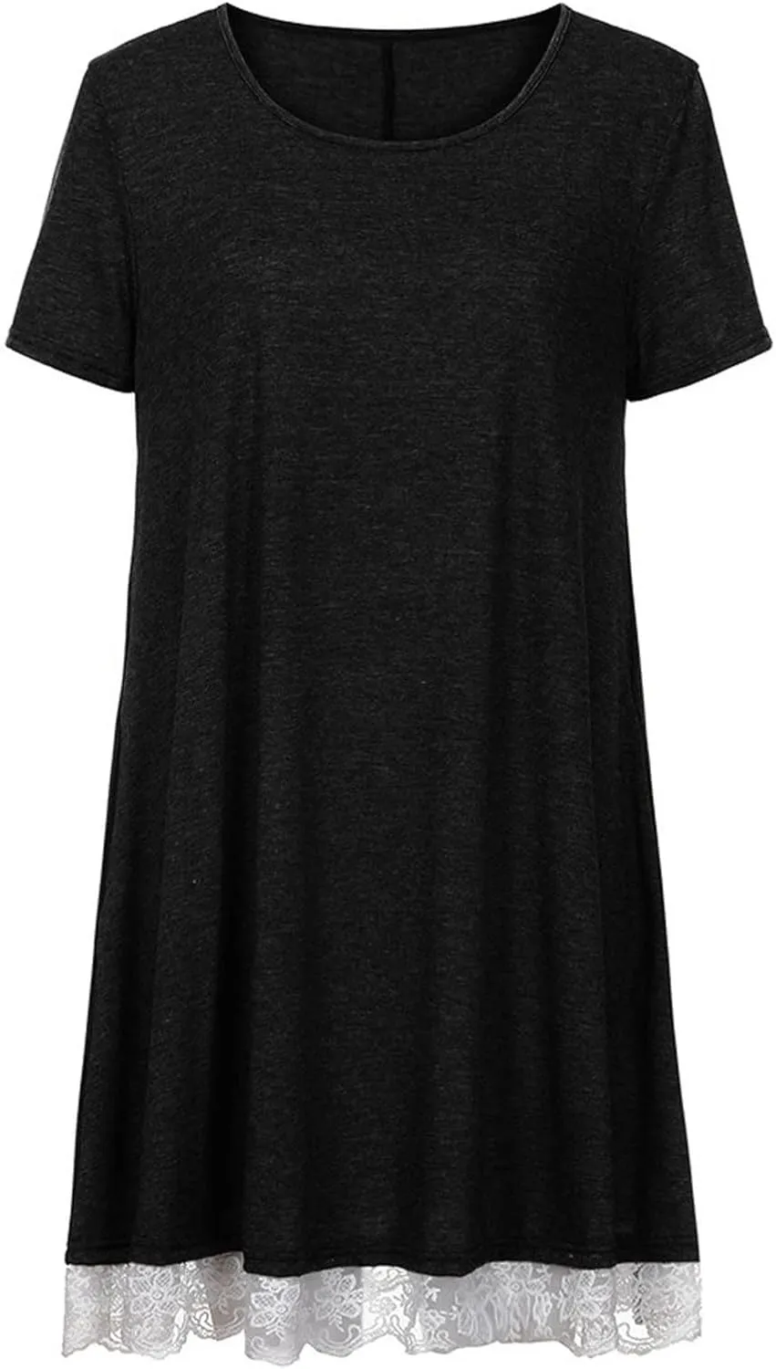 Cotton Dress for Women 2025 Summer Casual Loose Lace Hem Dresses Short Sleeve Tshirt Pajamas Gown for Homewear