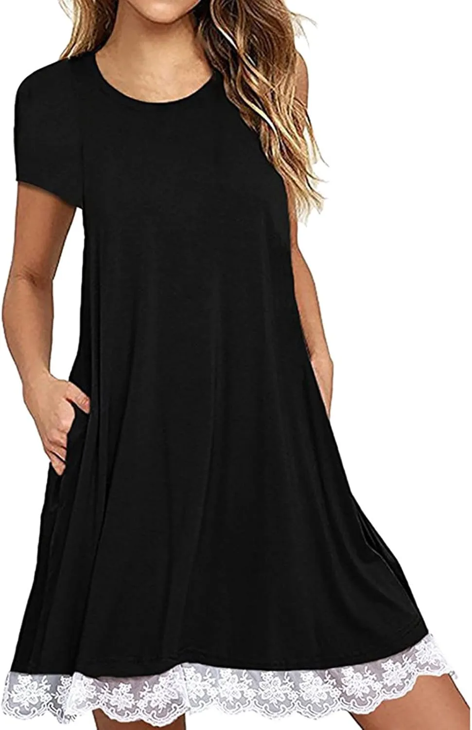 Cotton Dress for Women 2025 Summer Casual Loose Lace Hem Dresses Short Sleeve Tshirt Pajamas Gown for Homewear