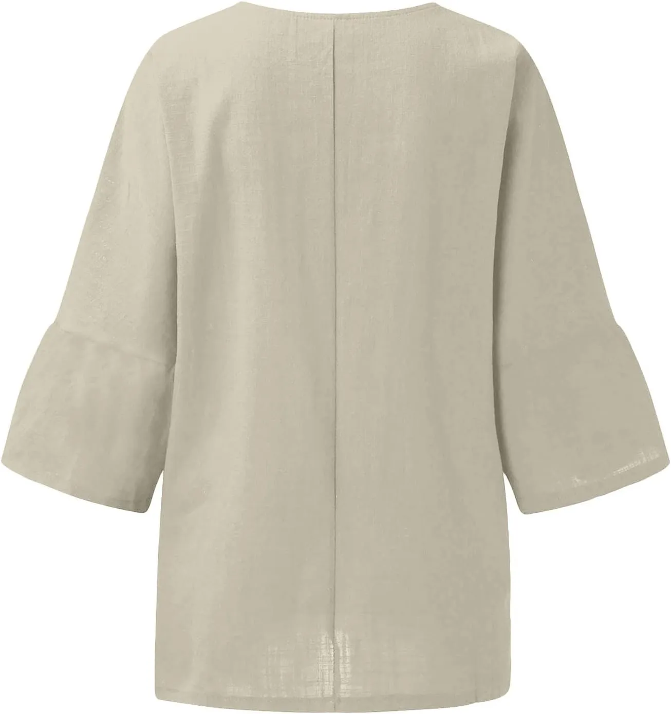 Cotton Linen 3/4 Length Sleeve Womens Tops Summer Casual Crewneck Loose Fit Shirts Workout Bohemian Blouse Comfy Tees