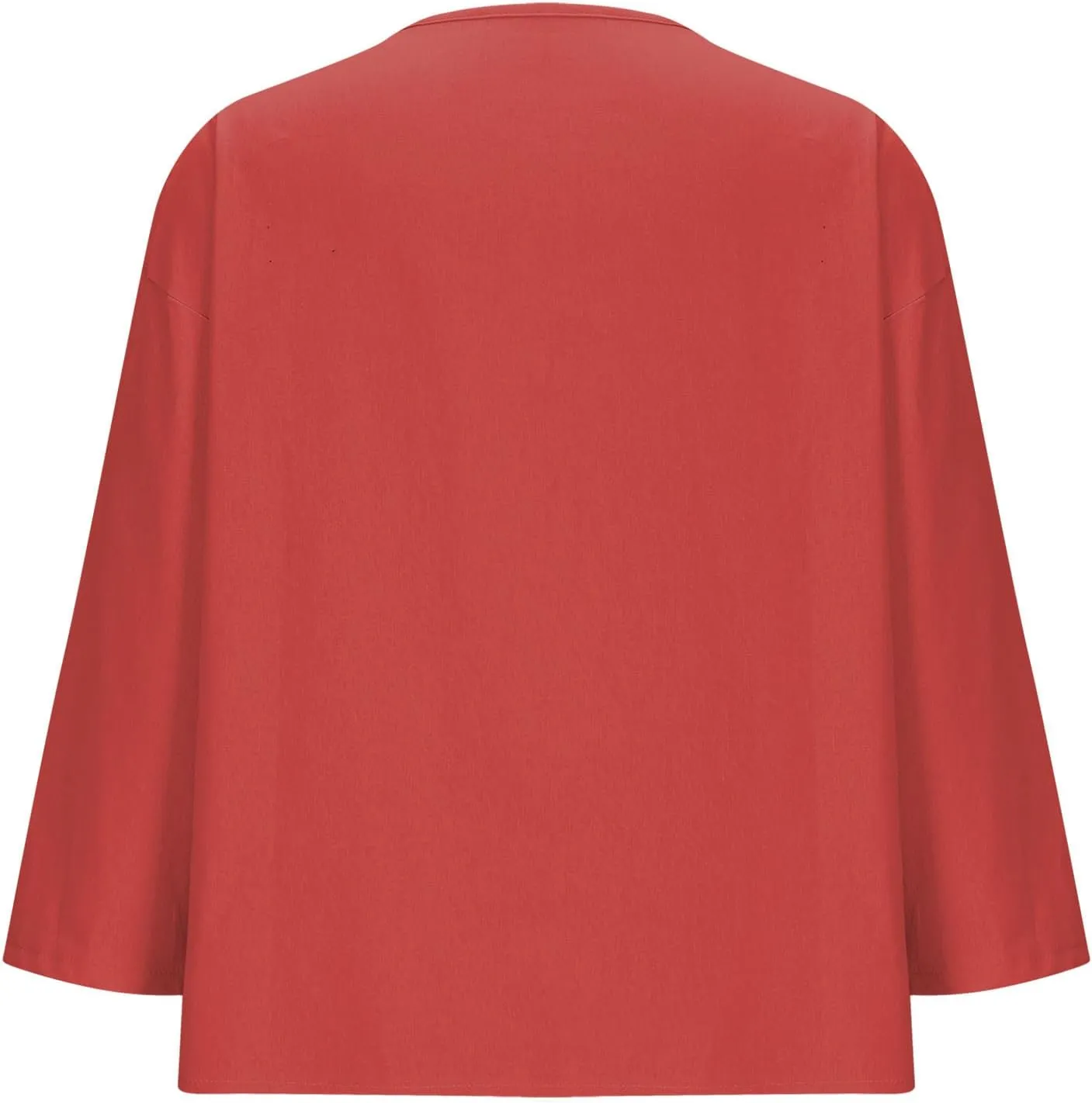 Cotton Linen Shirts for Women Long Sleeve V-Neck Button Down Blouses Solid Color Casual Loose Summer Tops