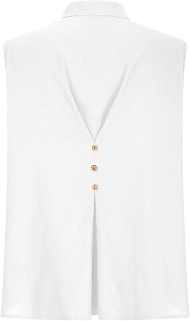 Cotton Linen Tank Tops for Women V Neck Sleeveless T-Shirts Fashion Loose Casual Tunic Summer Basic Blouses for Work