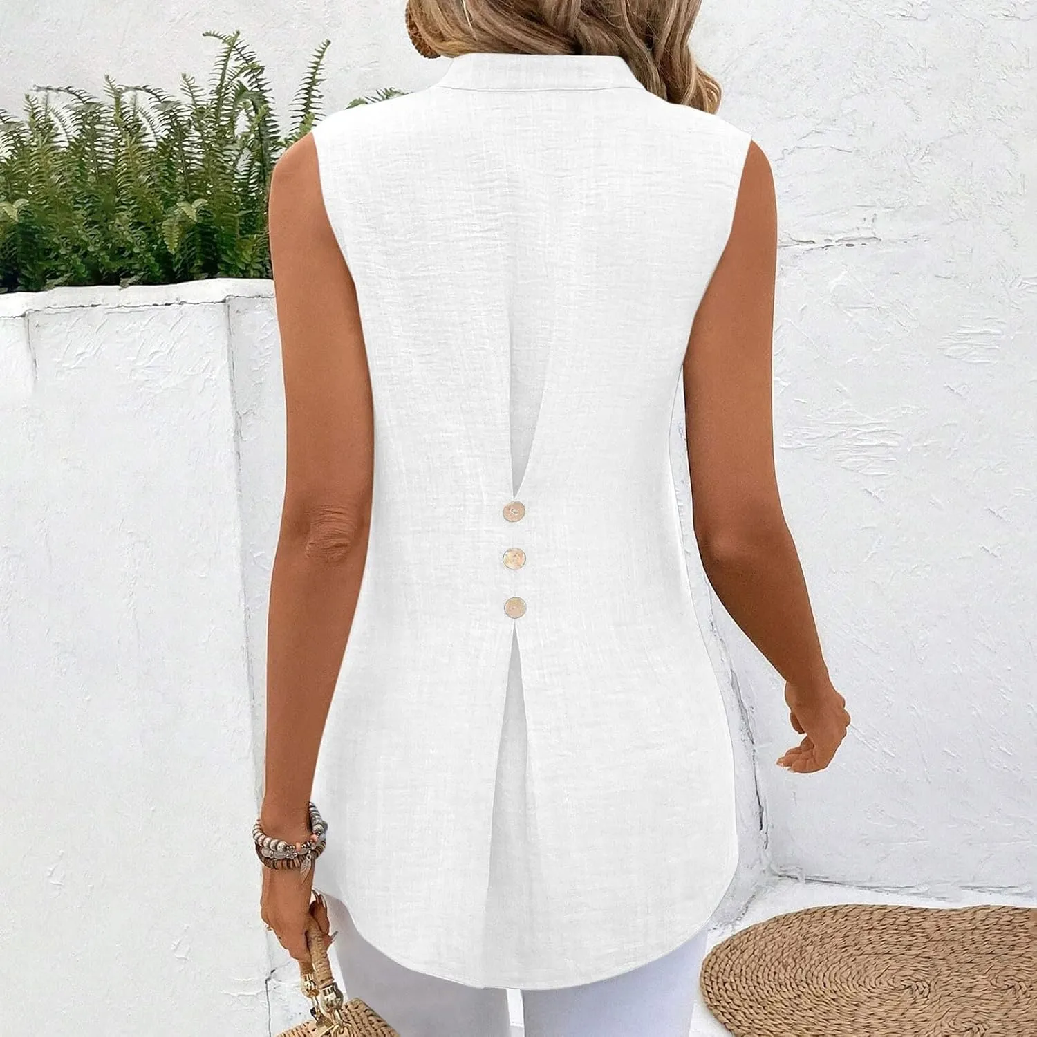 Cotton Linen Tank Tops for Women V Neck Sleeveless T-Shirts Fashion Loose Casual Tunic Summer Basic Blouses for Work