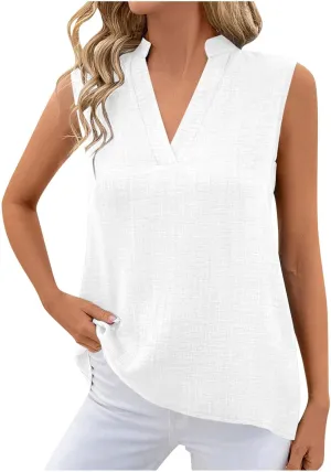 Cotton Linen Tank Tops for Women V Neck Sleeveless T-Shirts Fashion Loose Casual Tunic Summer Basic Blouses for Work