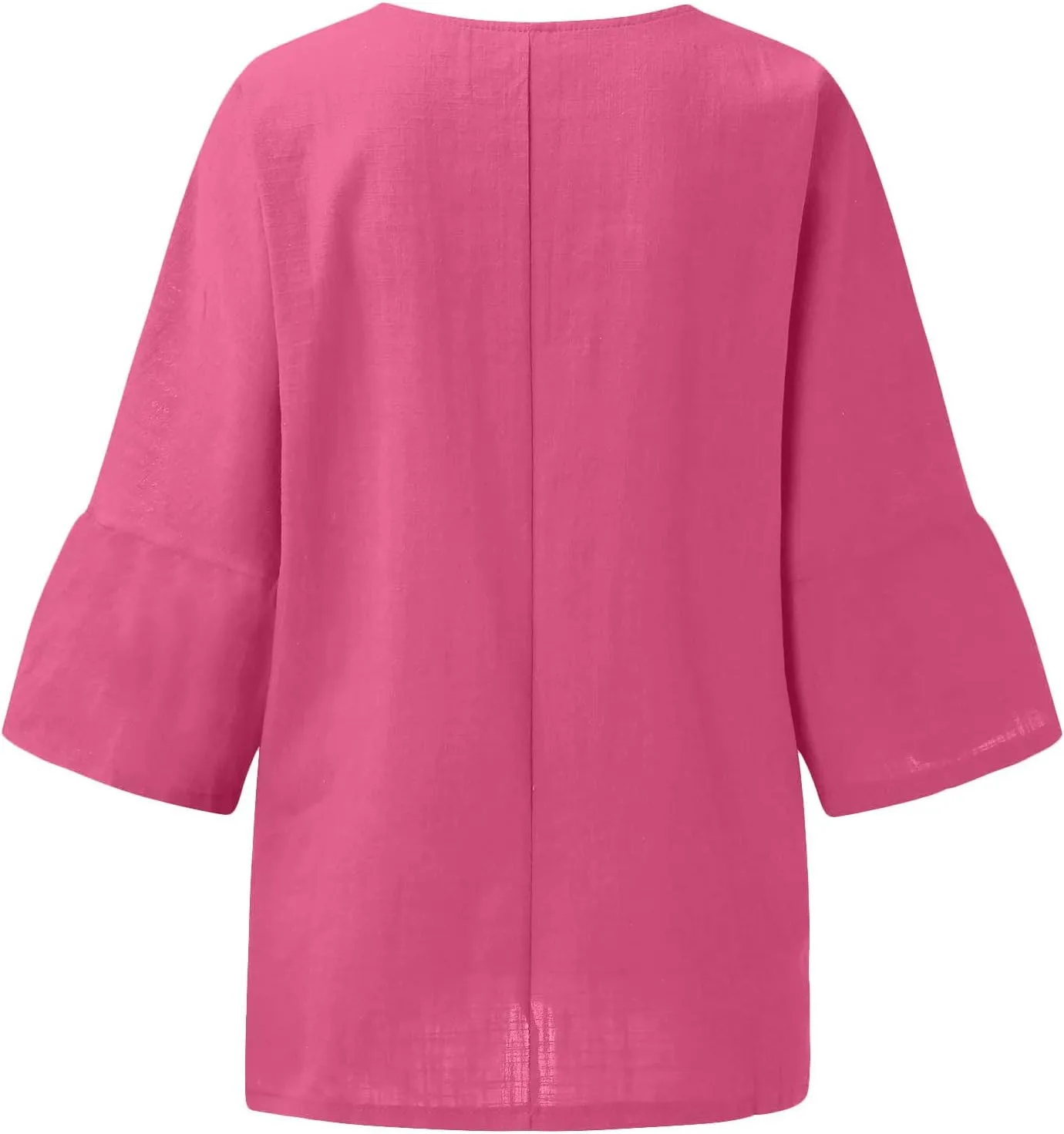 Cotton Linen Top for Women Plus Size 3/4 Sleeve Casual Summer Blouse T Shirt Fashion Side Split Loose Tunic Shirts