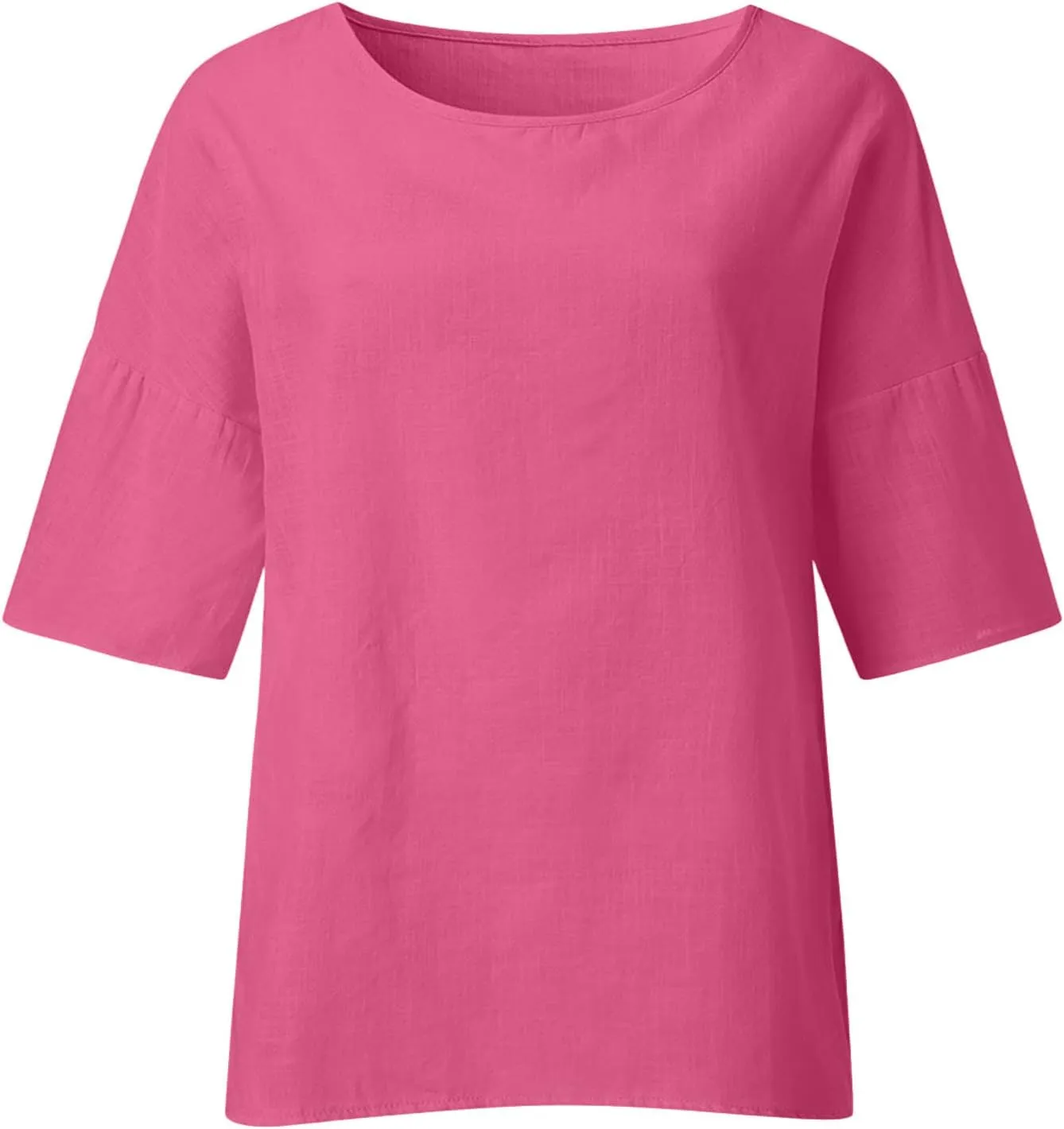 Cotton Linen Top for Women Plus Size 3/4 Sleeve Casual Summer Blouse T Shirt Fashion Side Split Loose Tunic Shirts