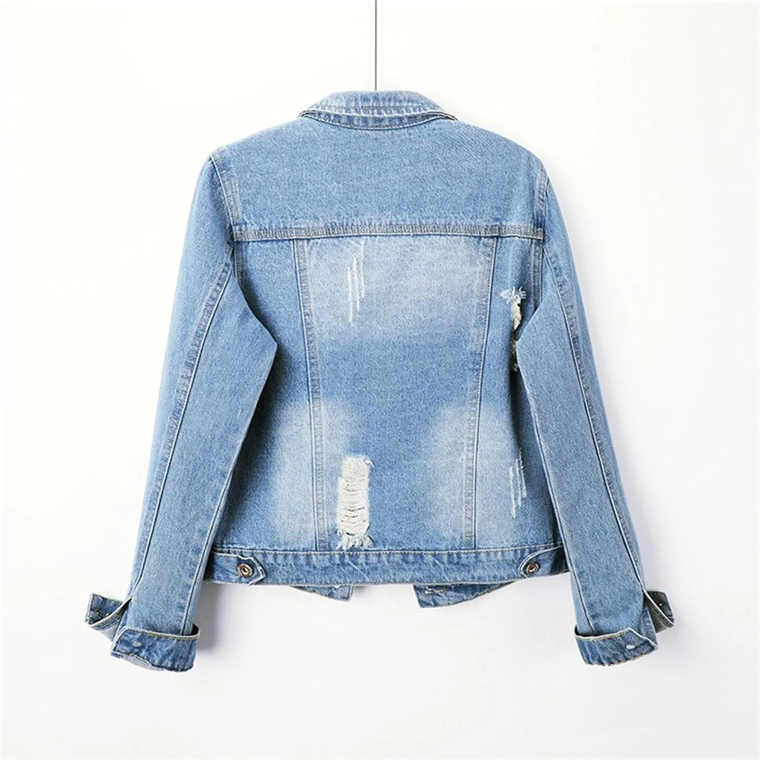 Cropped Denim Jacket for Women Ripped Long Sleeve Denim Jackets for Women Casual Jackets for Womens