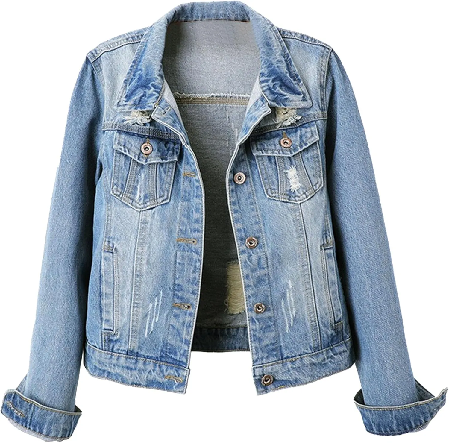 Cropped Denim Jacket for Women Ripped Long Sleeve Denim Jackets for Women Casual Jackets for Womens