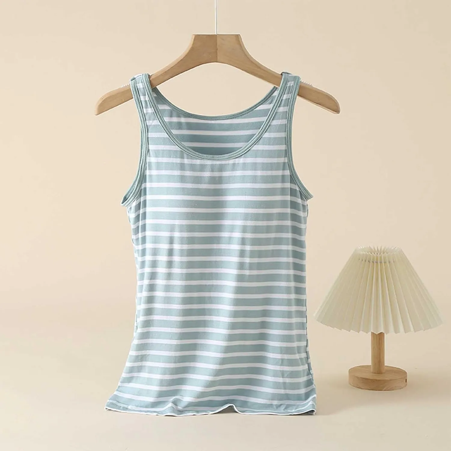 Cute Striped Modal Tank Tops Women Summer Yoga Workout Built in Bra Modal Sleeveless T-Shirts Soft Comfy Undershirt