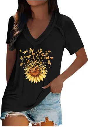 Cute Tops for Women Plus Size Sexy V Neck Blouses Dressy Casual Short Sleeve T Shirts Trendy Basic Oversized Tees