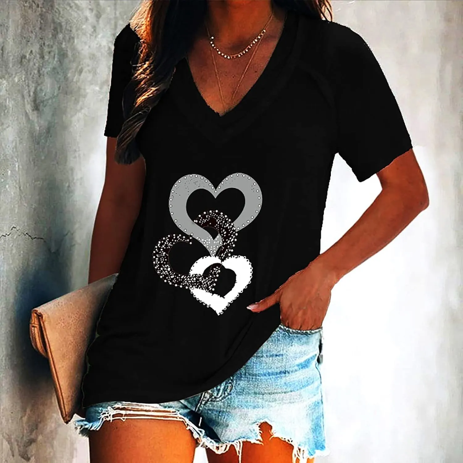 Cute Tops for Women Plus Size Sexy V Neck Blouses Dressy Casual Short Sleeve T Shirts Trendy Basic Oversized Tees