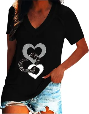 Cute Tops for Women Plus Size Sexy V Neck Blouses Dressy Casual Short Sleeve T Shirts Trendy Basic Oversized Tees