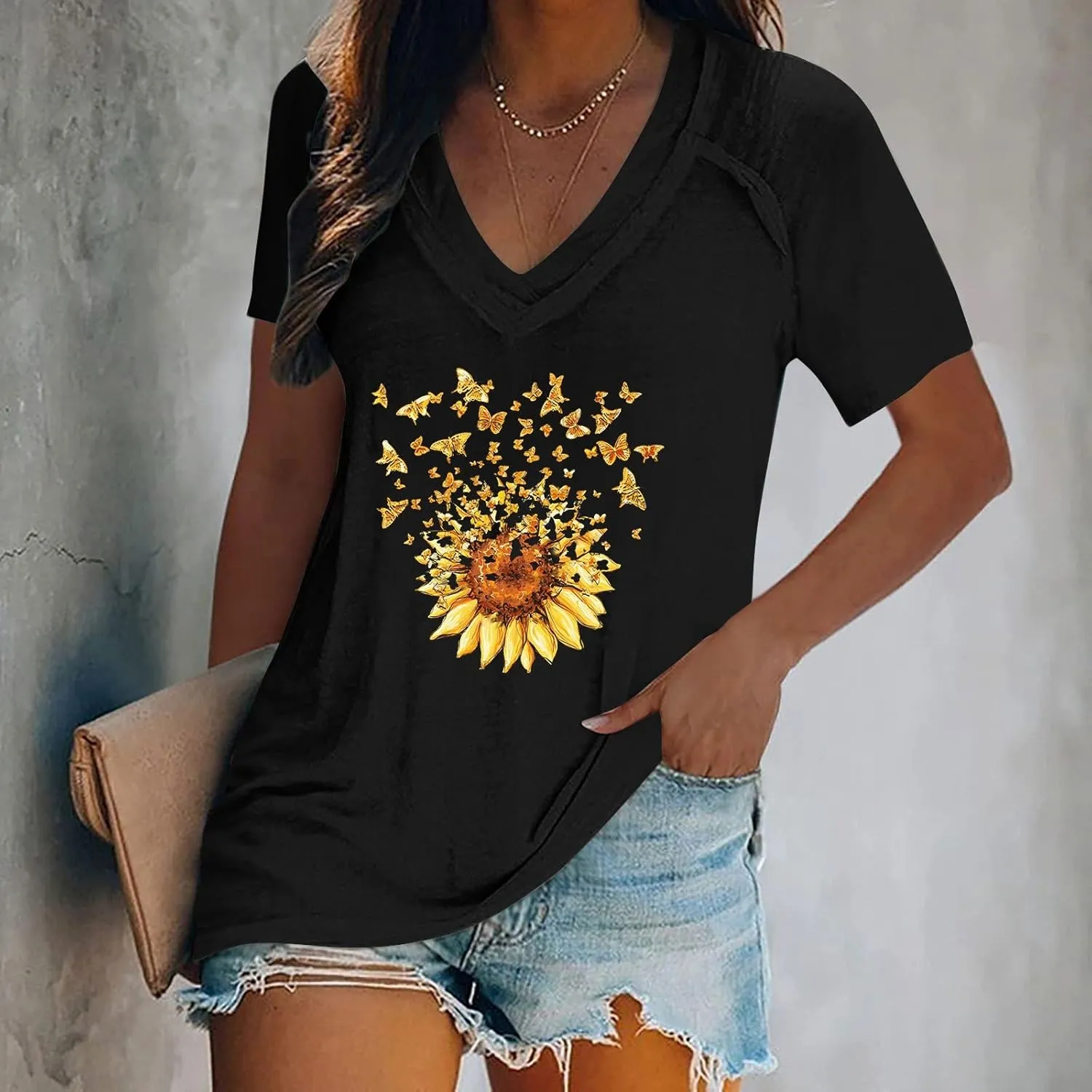 Cute Tops for Women Plus Size Sexy V Neck Blouses Dressy Casual Short Sleeve T Shirts Trendy Basic Oversized Tees