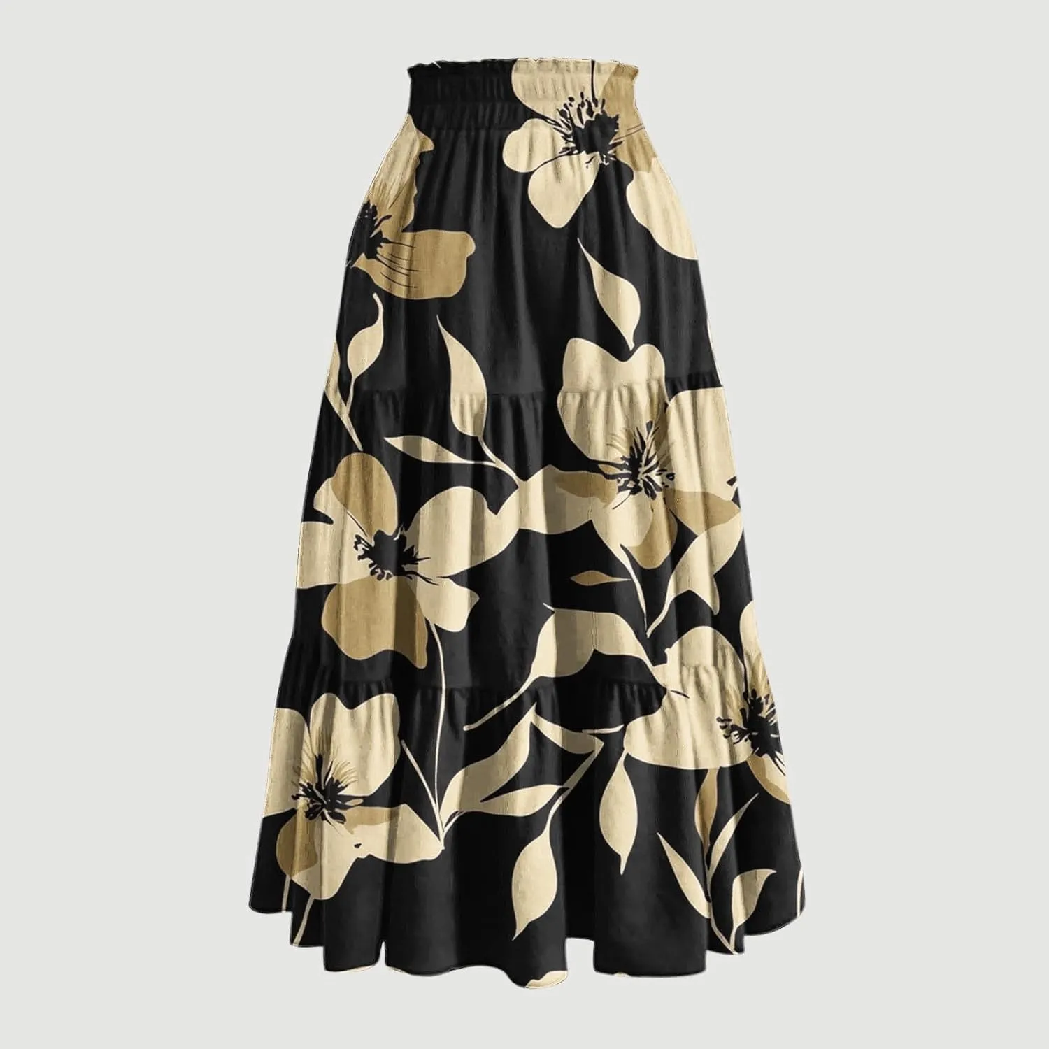 DDAPJ pyju Women's Summer Boho Tiered Maxi Skirt 2025 Trendy Floral Printed Elastic High Waist Pleated Long Beach Skirts