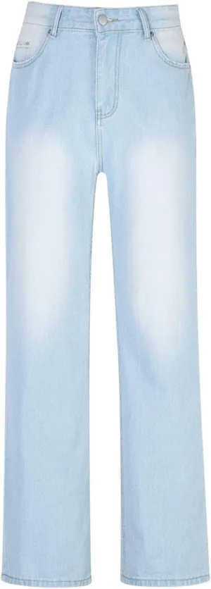 DGHM-JLMY Women's Loose Wide Leg Jeans Casual Boyfriends Distressed Baggy Denim Pants Straight Trousers Streetwear Pants