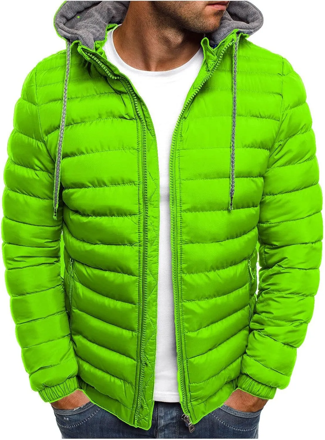 Dgoopd Puffer Jacket Men Lightweight Winter Down Coat Packable Quilted Puffer Jacket Zip up Warm Outerwear Hooded Padded Coat
