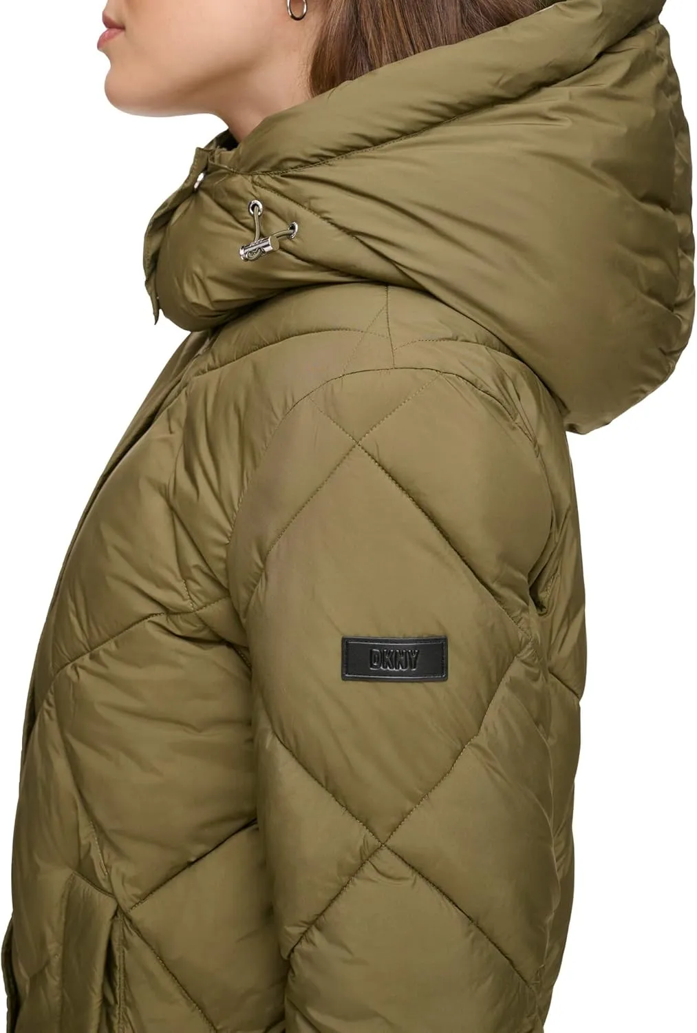 DKNY Womens Diamond Quilted Long Puffer Coat