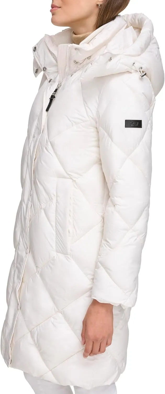 DKNY Womens Diamond Quilted Long Puffer Coat