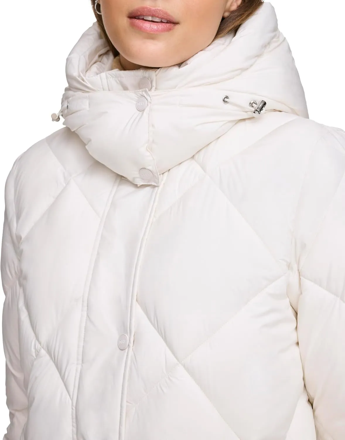 DKNY Womens Diamond Quilted Long Puffer Coat