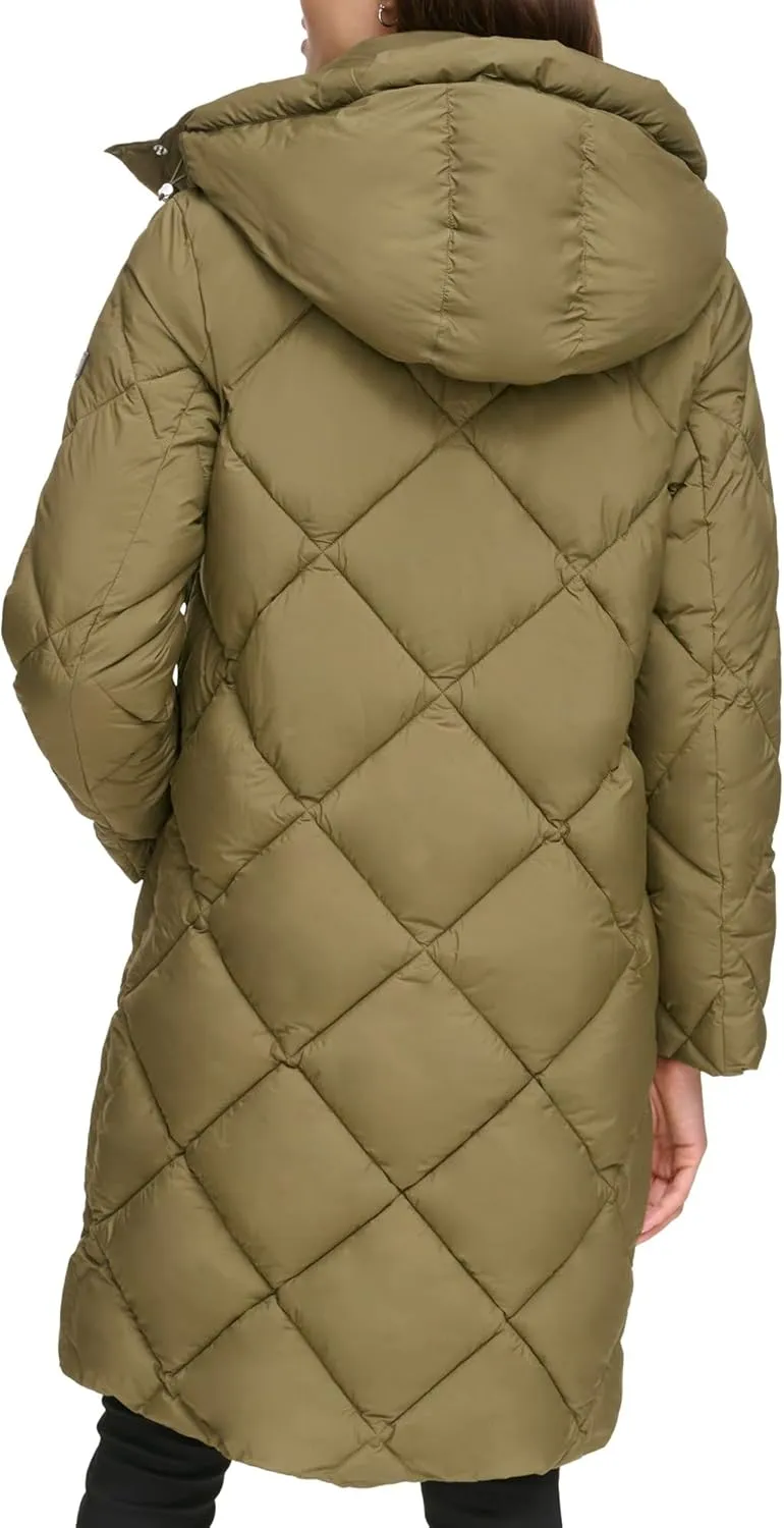 DKNY Womens Diamond Quilted Long Puffer Coat