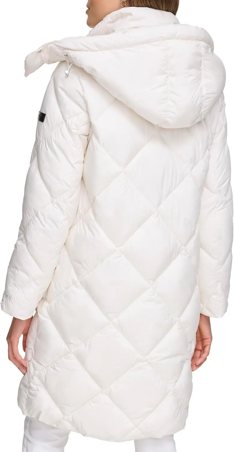 DKNY Womens Diamond Quilted Long Puffer Coat
