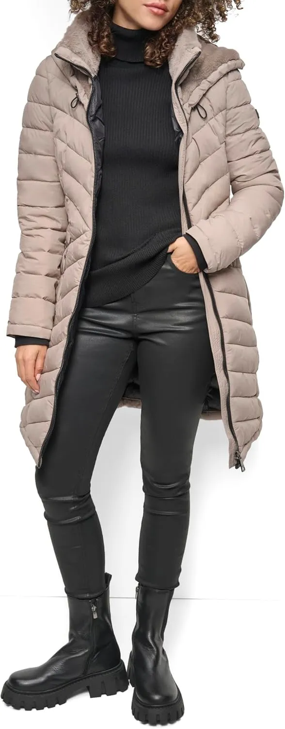 DKNY Women's Hooded Light-Weight Puffer