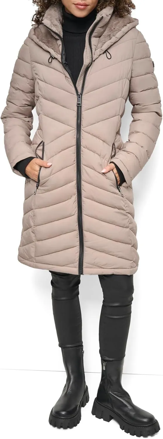 DKNY Women's Hooded Light-Weight Puffer