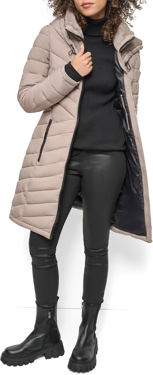DKNY Women's Hooded Light-Weight Puffer