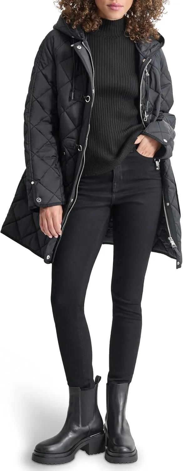 DKNY Women's Hooded Toggle Quilt