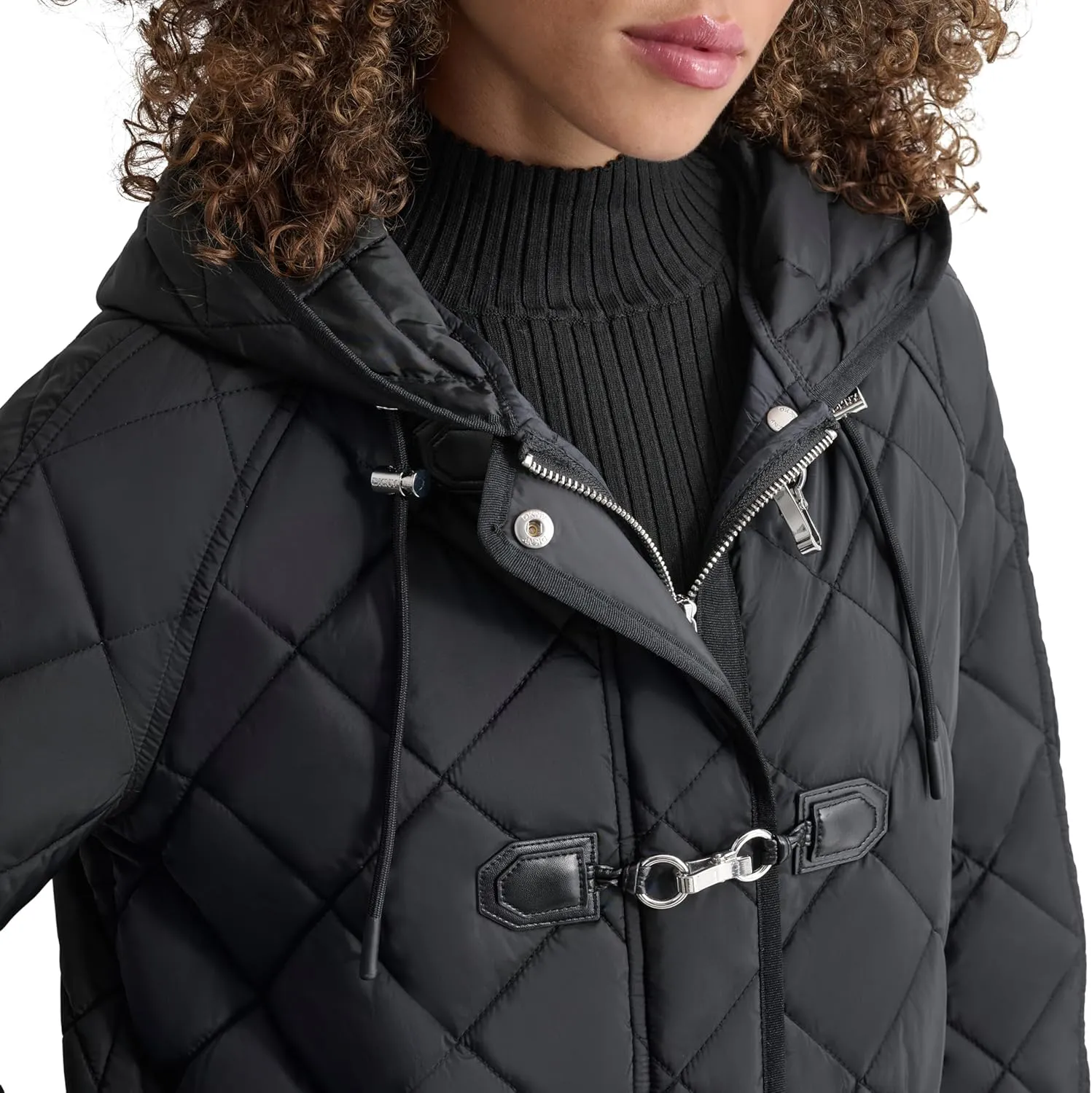 DKNY Women's Hooded Toggle Quilt