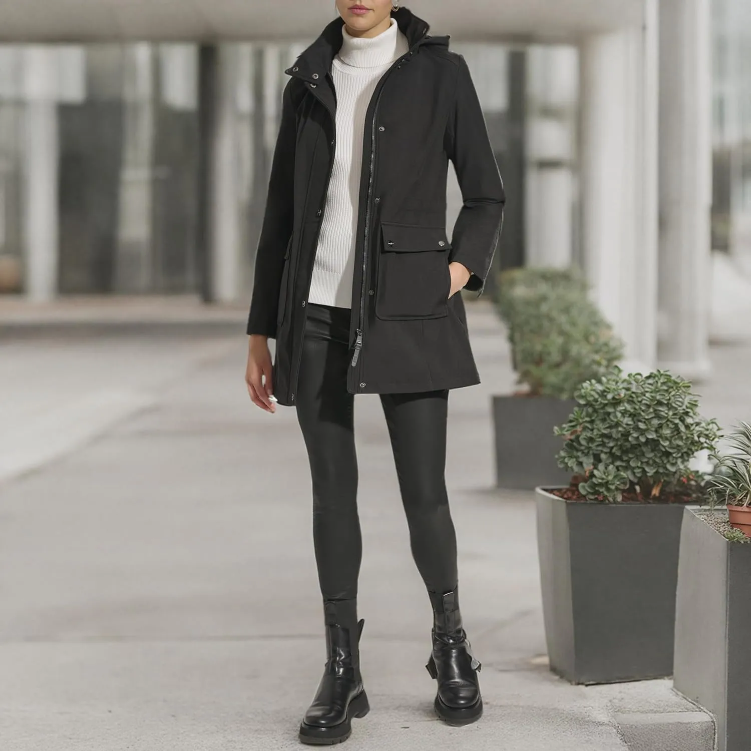 DKNY Women's Softshell Hooded Coat