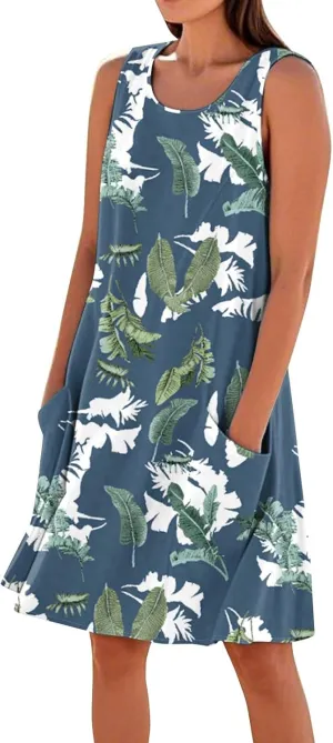 Dresses for Women 2025 Summer Beach Vacation Clothes Spring Sleeveless Plus Size Round Neck Sundresses