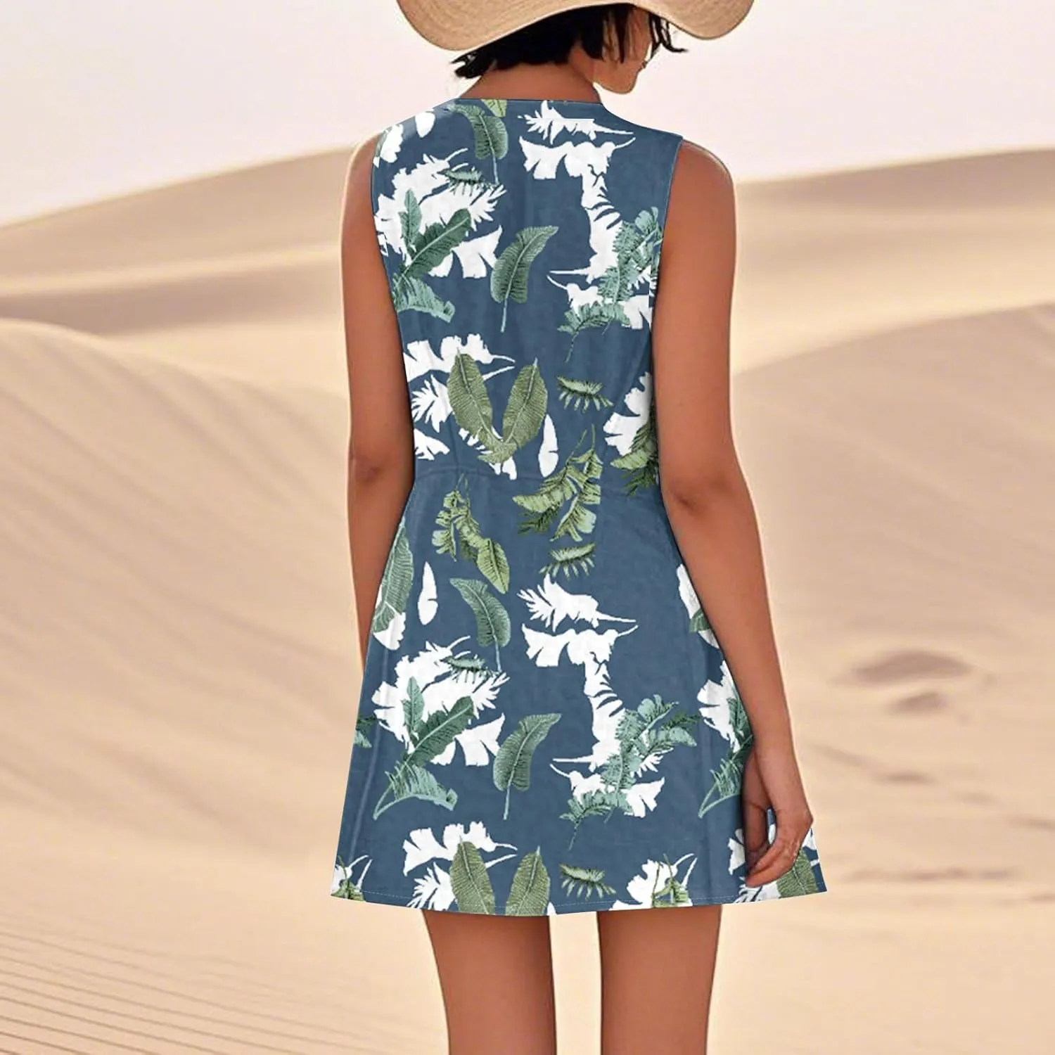 Dresses for Women 2025 Summer Beach Vacation Clothes Spring Sleeveless Plus Size Round Neck Sundresses