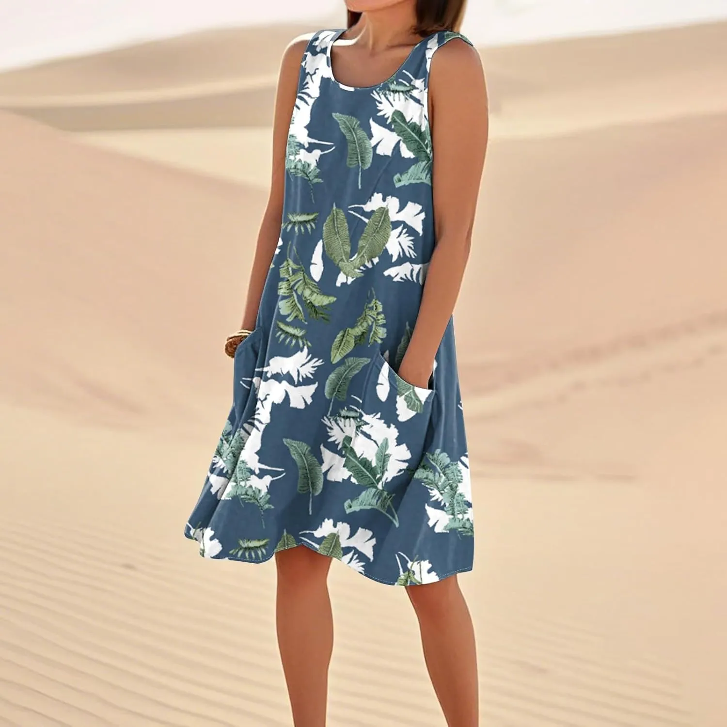 Dresses for Women 2025 Summer Beach Vacation Clothes Spring Sleeveless Plus Size Round Neck Sundresses
