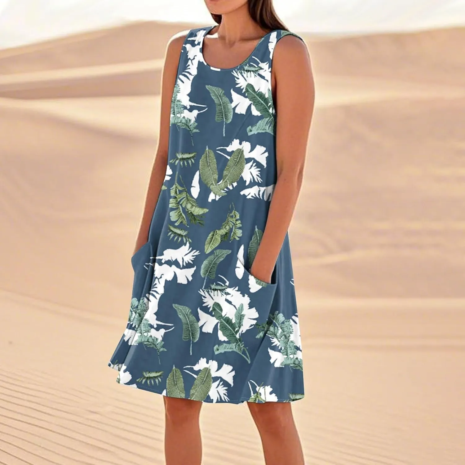 Dresses for Women 2025 Summer Beach Vacation Clothes Spring Sleeveless Plus Size Round Neck Sundresses
