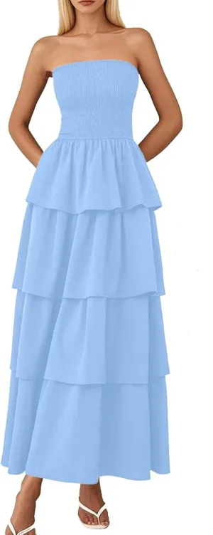 Dresses for Women 2025 Summer Beach Vacation Clothes Spring Tube Top Maxi Dresses Layering Dress