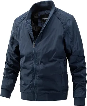 DuDubaby Lightweight Jacket for Men Quilted Jacket Men New Cotton Clip Reversible Solid Color Coat Zipper Stand Collar Jacket